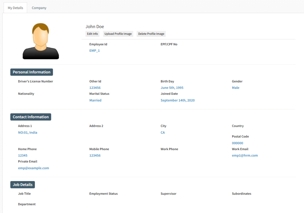 hrm profile page hrm profile page